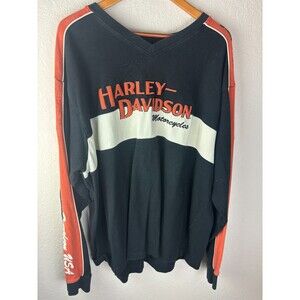 Harley-Davidson Motorcycles Mens Shirt Black Orange Long Sleeve Pullover Size 3X